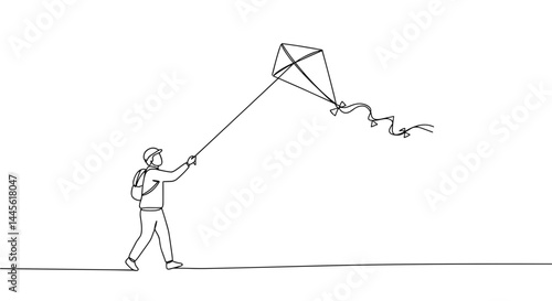 Person flying a kite joyfully against a simple background  