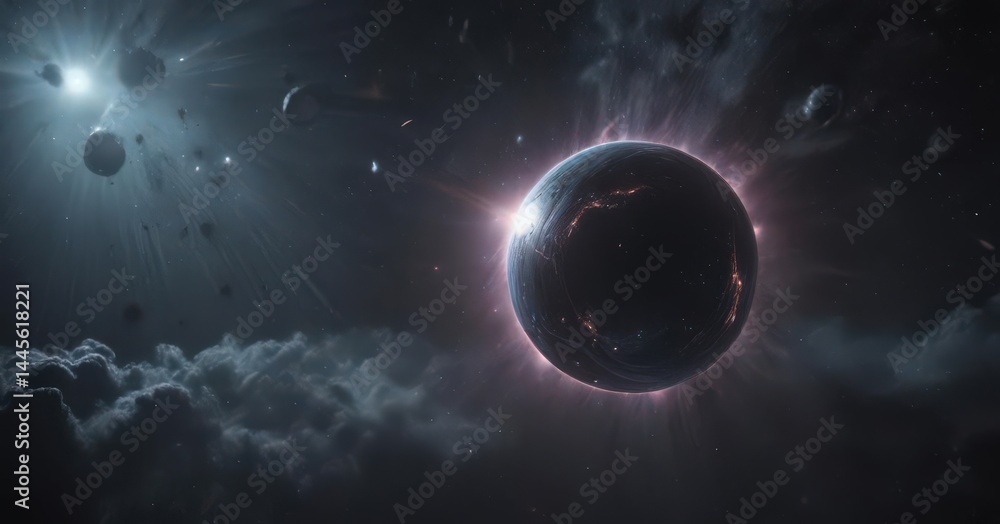 Obraz premium Mysterious luminous sphere floats in dark nebula , dark, vibrant