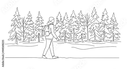 Hiker exploring nature while walking through a forest  