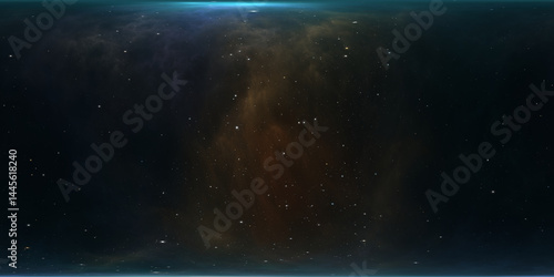 Fototapeta Naklejka Na Ścianę i Meble -  360 degree space nebula. Giant interstellar cloud with stars, equirectangular projection, environment map. Spherical panorama. 3D rendering, Fractal image