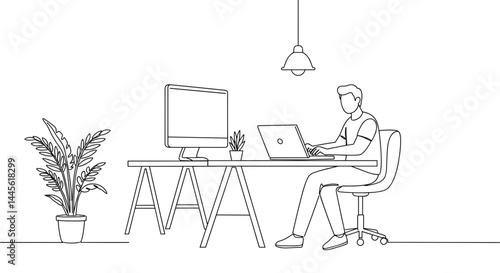 Modern workspace illustration of a person working at a desk  