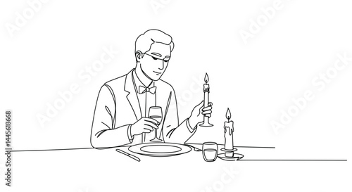 Elegant man enjoying dinner with candlelight ambience  