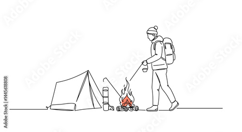 Camper enjoying a campfire in a tent setting  