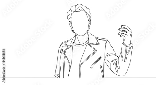 Abstract outline of a person gesturing in a minimalist style  