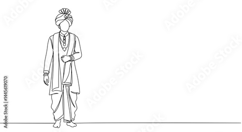 Elegant man walking in traditional attire against a blank background  