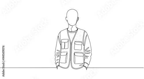 Outline of a Person Wearing a Vest Standing Confidently  