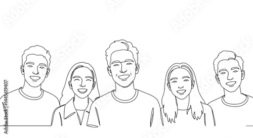 Diverse group of young people smiling together on a white background  