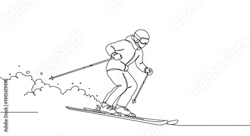 Skier gracefully skiing downhill against a snowy backdrop  