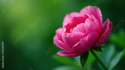 Wallpaper Mural A vibrant pink blossom, glistening with morning dew, exhibits delicate petals in a close-up view against a soft green background Torontodigital.ca