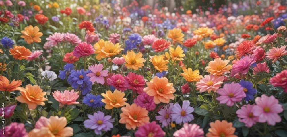 Obraz premium Vibrant watercolor blooms, summer garden Lush petals, bright hues , vibrant, leaves, bloom