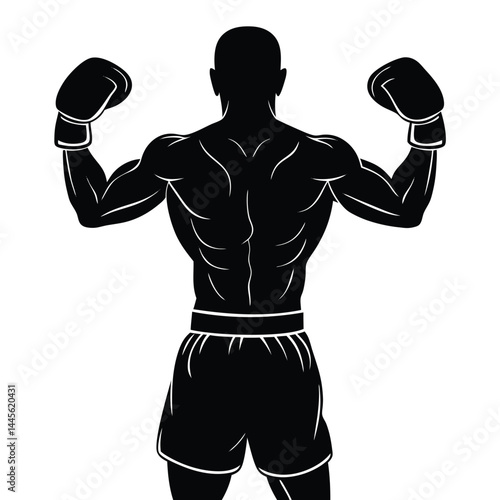 Powerful Boxer Silhouette Muscular Back View