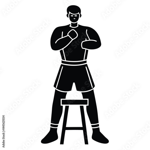 Powerful Boxer Ready to Fight Strong Silhouette Illustration