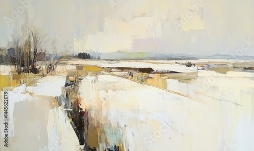 Beige and white abstract oil painting with textured brushstrokes. AI generated illustration.