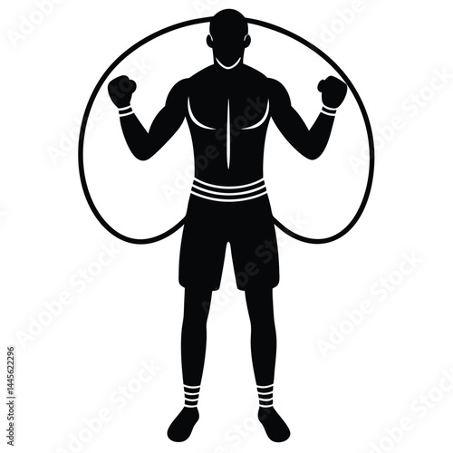 Silhouette of Boxer with Jump Rope Fitness and Boxing Training