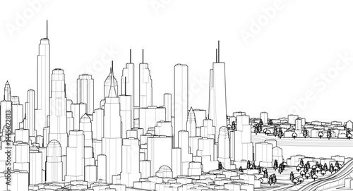modern city panorama 3d illustration	
