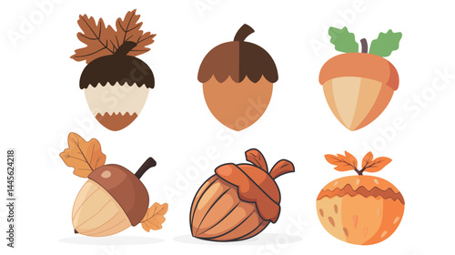Autumn acorn clipart on a white background, symbolizing the fall season, nature, and harvest, ideal for seasonal designs and autumn themes.