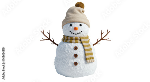 Isolated Cheerful Snowman with Striped Scarf