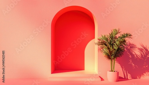 Archway, tropical plant, soft light