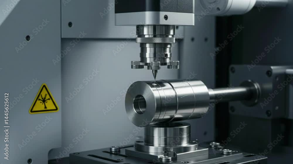 Precision machining process with advanced CNC machine shaping a metal part in a high-tech workshop Precision machining process with advanced CNC machine shaping a metal part in a high-tech workshop