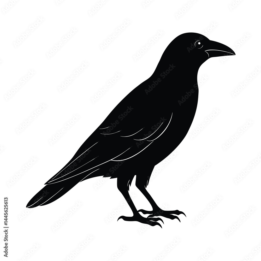 Fototapeta premium Crow Perched Silhouette Vector Clean and Striking 3
