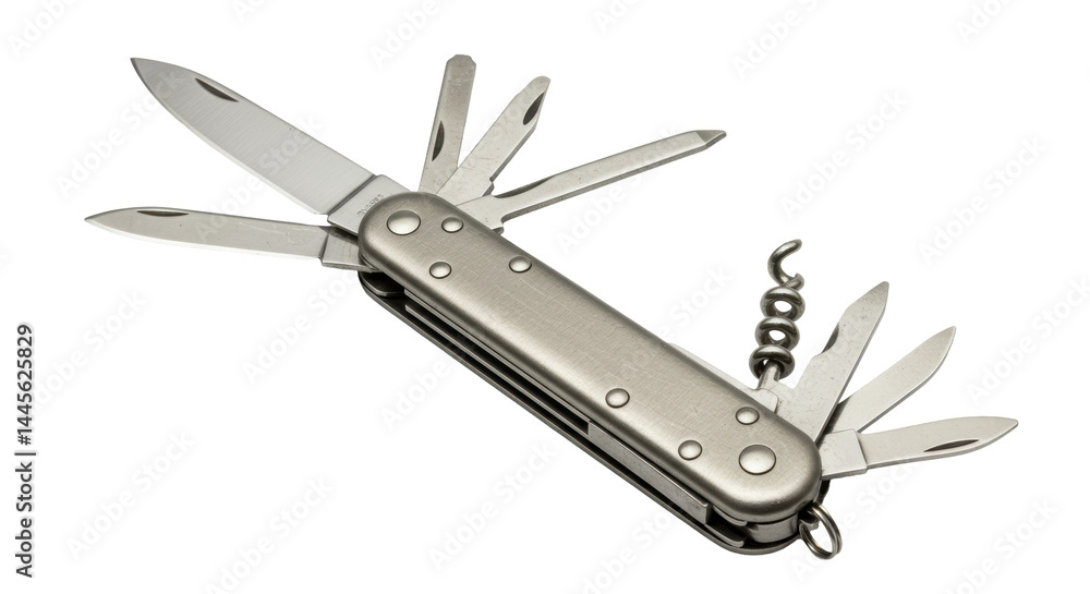 Isolated Silver Multi-Tool Pocket Knife with Various Blades Isolated Silver Multi-Tool Pocket Knife with Various Blades