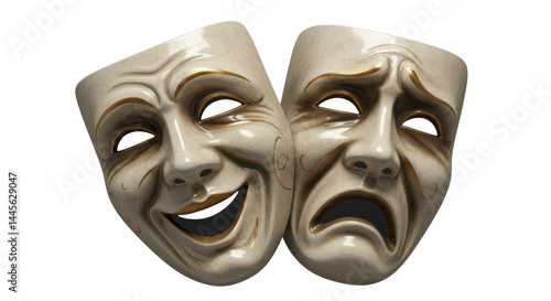 Isolated Smiling and Crying Theater Masks of Comedy and Tragedy