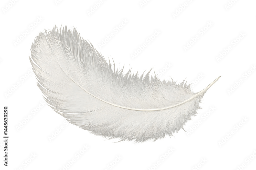 A single white feather with delicate, soft plumage. Concept Delicate White Feather, Soft Plumage, Nature's Beauty, Symbol of Peace, Elegant Details