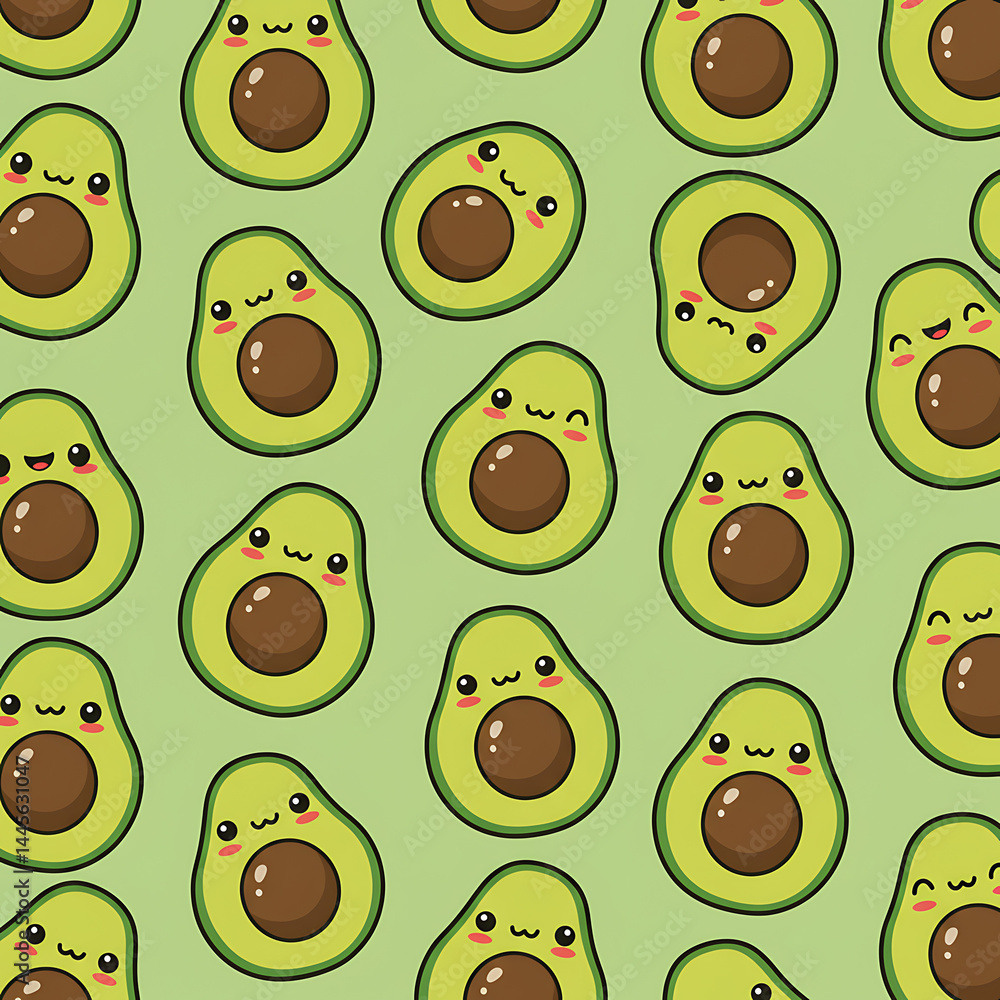 Adorable Avocado Kawaii Pattern Cute Fruit Illustration Adorable Avocado Kawaii Pattern Cute Fruit Illustration