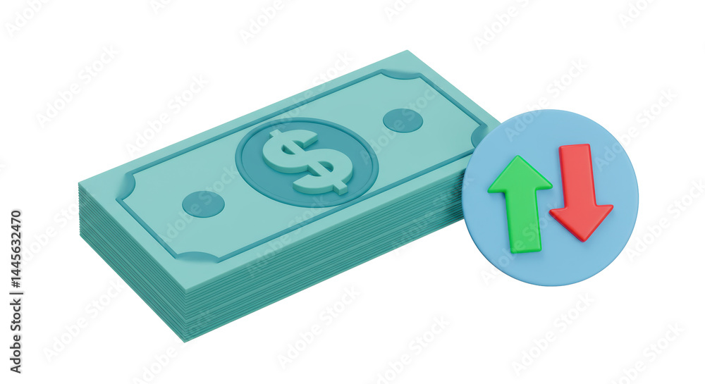 Isolated Stack of Money with Up and Down Arrows Isolated Stack of Money with Up and Down Arrows