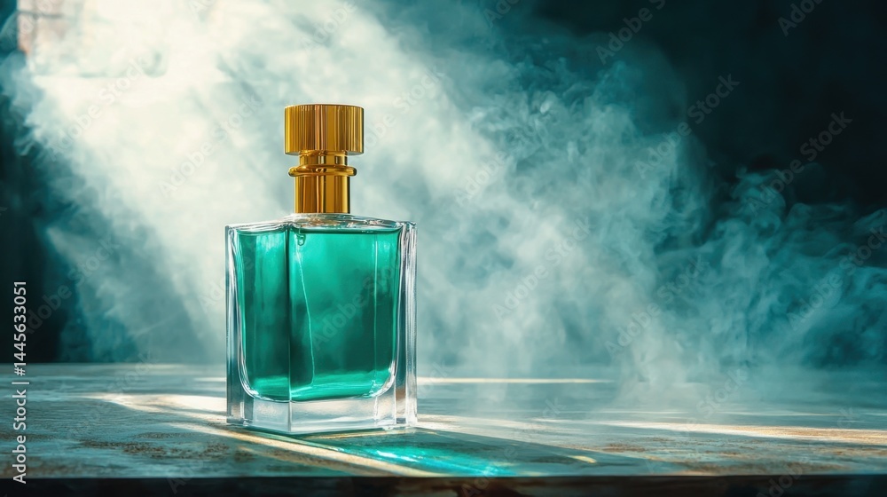 Cologne bottle with intense backlighting, stylish and mysterious tone Cologne bottle with intense backlighting, stylish and mysterious tone