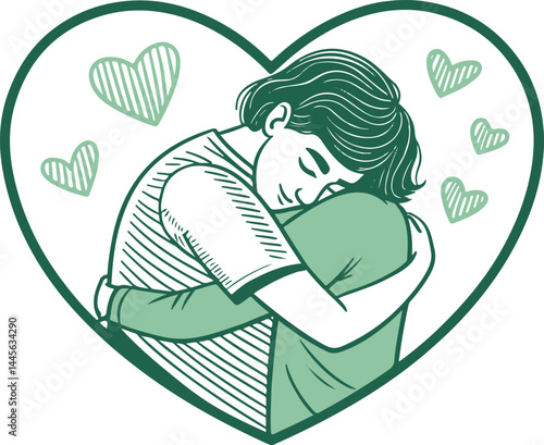 One Line Drawing of a Person Hugging Themselves with Minimalist Style