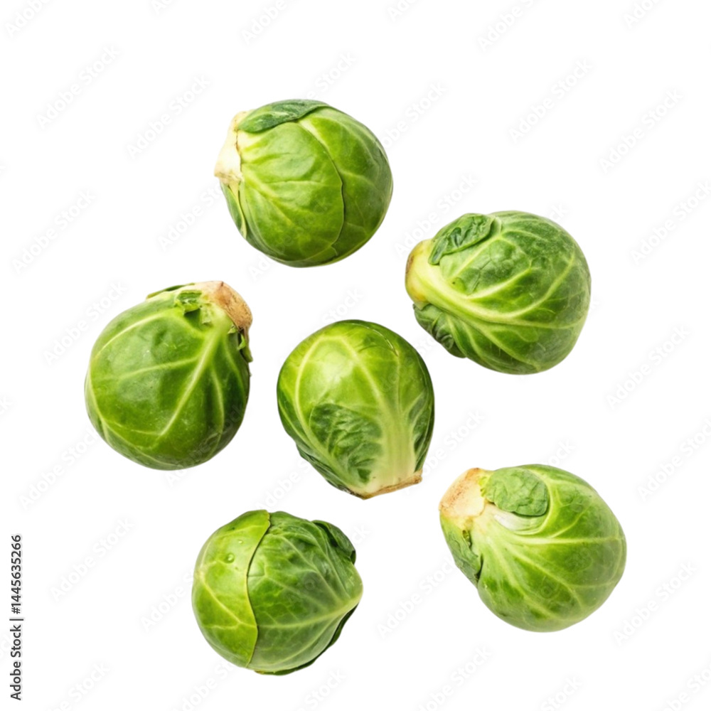 Five Fresh Green Brussels Sprouts Isolated on Gray Background Healthy Food Vegetable isolated on transparent background Generative AI Five Fresh Green Brussels Sprouts Isolated on Gray Background Healthy Food Vegetable isolated on transparent background Generative AI