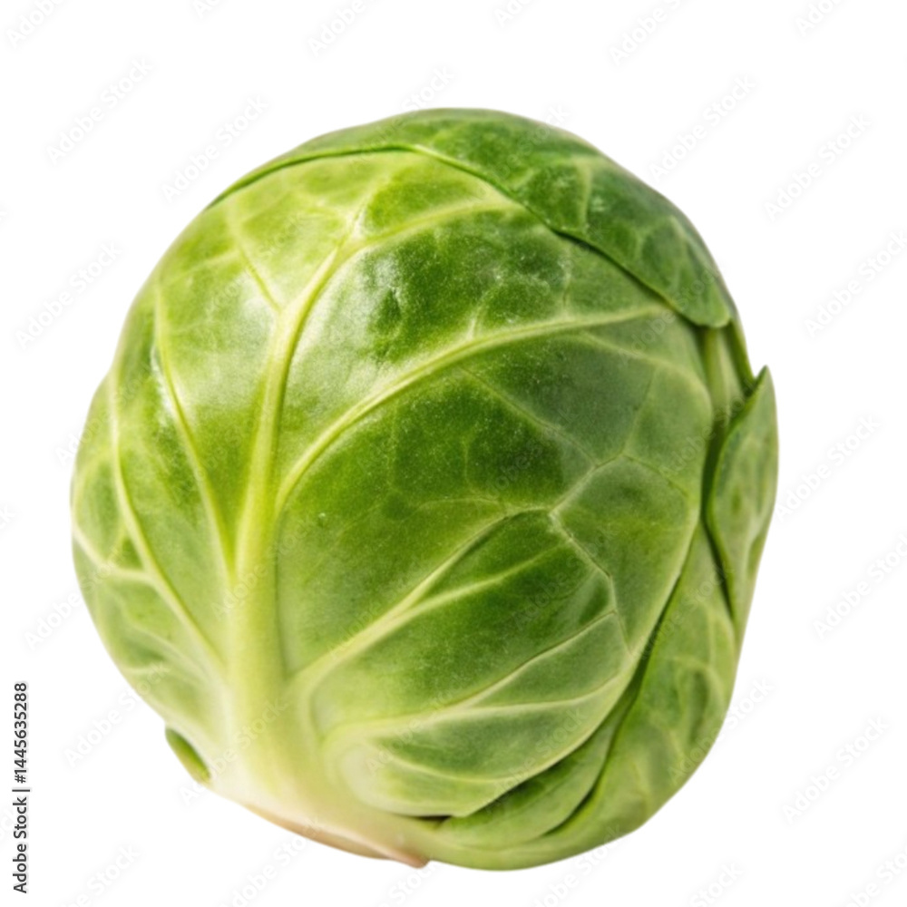 Fototapeta premium Single Fresh Green Brussel Sprout Vegetable Closeup Photography isolated on transparent background Generative AI