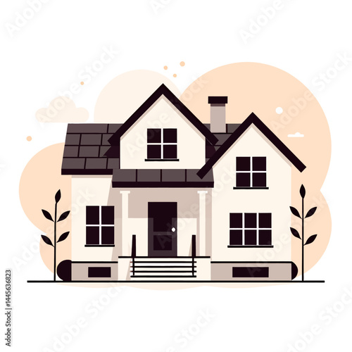 Modern House Illustration_Minimalist Home Design_Real Estate Graphic_Residential Architecture_Home Exterior_Stylish Property_Dream Home_House with Landscaping_Curb Appeal