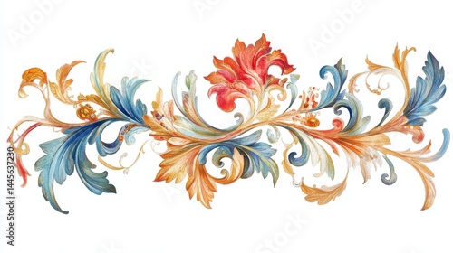 Elegant watercolor scroll design with flourishes and leaves for decorative backgrounds and art projects