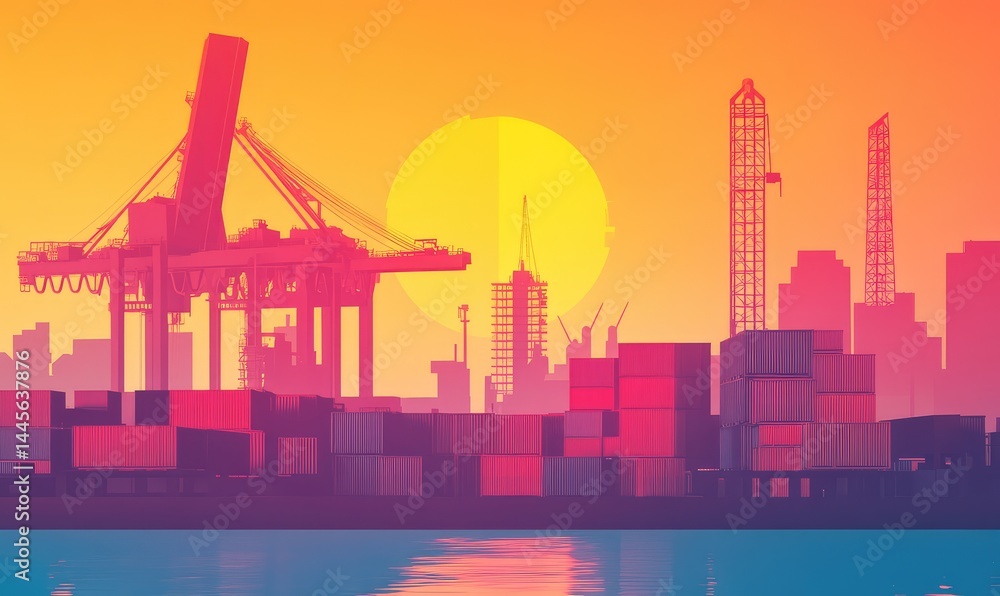 Obraz premium Shipping Containers and Cranes. AI generated illustration.