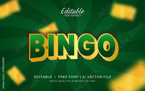 Bingo Text Effect in 3D with Gold and Green Colors