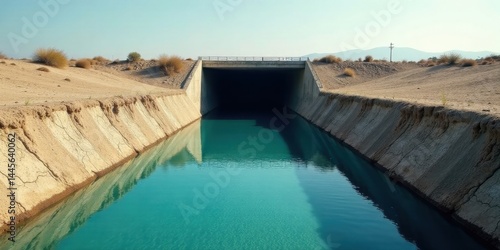 Wallpaper Mural Arid landscape canal with a concrete bridge overhead, turquoise water reflecting the structure and the sky Torontodigital.ca