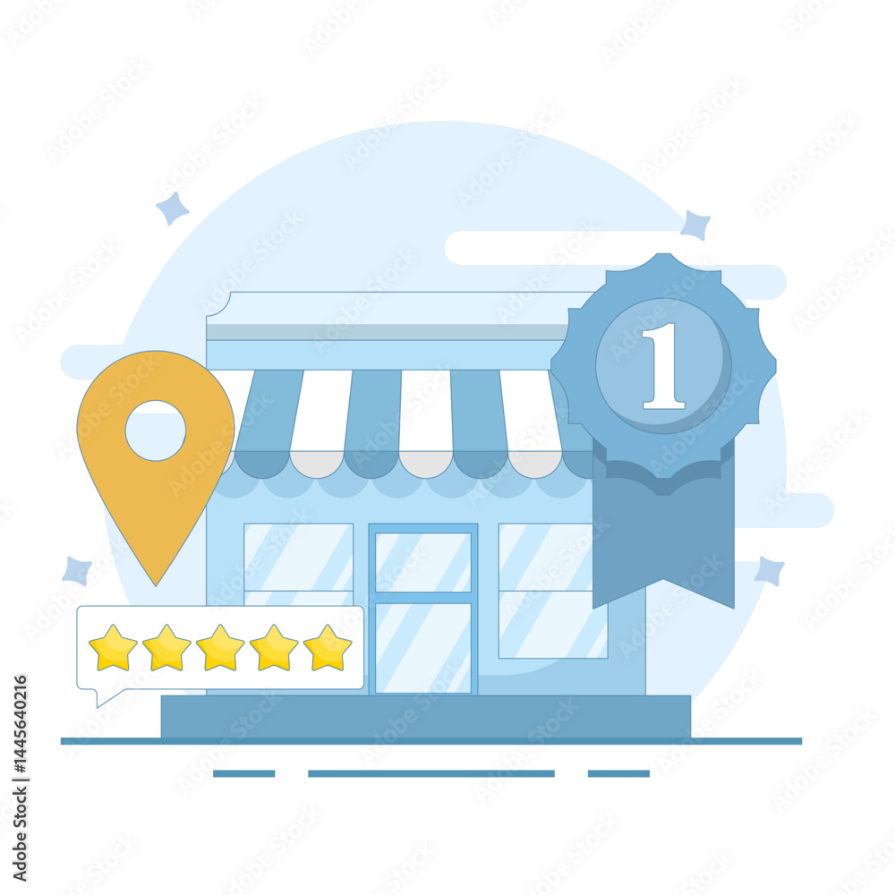 Top rated concept. Local business with top ratings and great customer reviews. Building a strong online reputation and trust and digital engagement. Flat design illustration in the background. Top rated concept. Local business with top ratings and great customer reviews. Building a strong online reputation and trust and digital engagement. Flat design illustration in the background.