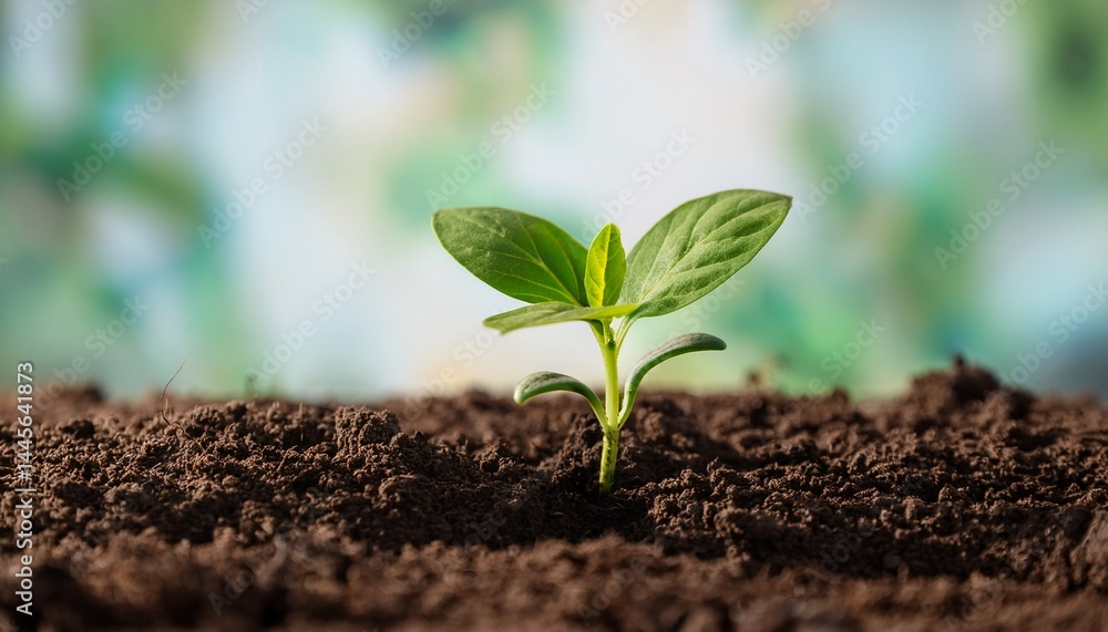 Fototapeta premium small green plant is growing in the dirt