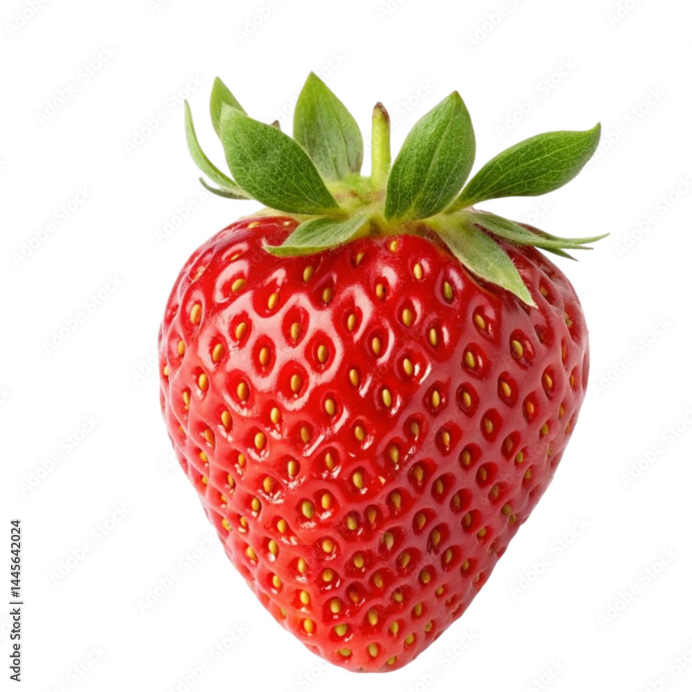 A single ripe red strawberry with green leaves isolated on a gray background a closeup image of a fresh delicious berry isolated on transparent background Generative AI A single ripe red strawberry with green leaves isolated on a gray background a closeup image of a fresh delicious berry isolated on transparent background Generative AI