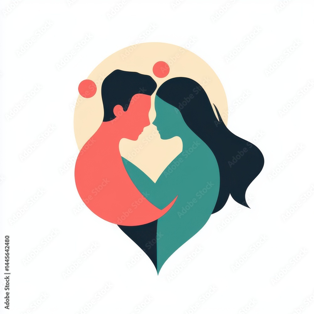 Man and woman face to face, heart-shaped abstract, minimalist love concept, pastel background. Man and woman face to face, heart-shaped abstract, minimalist love concept, pastel background.