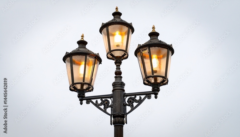 lit old street lamps on the white background lit old street lamps on the white background