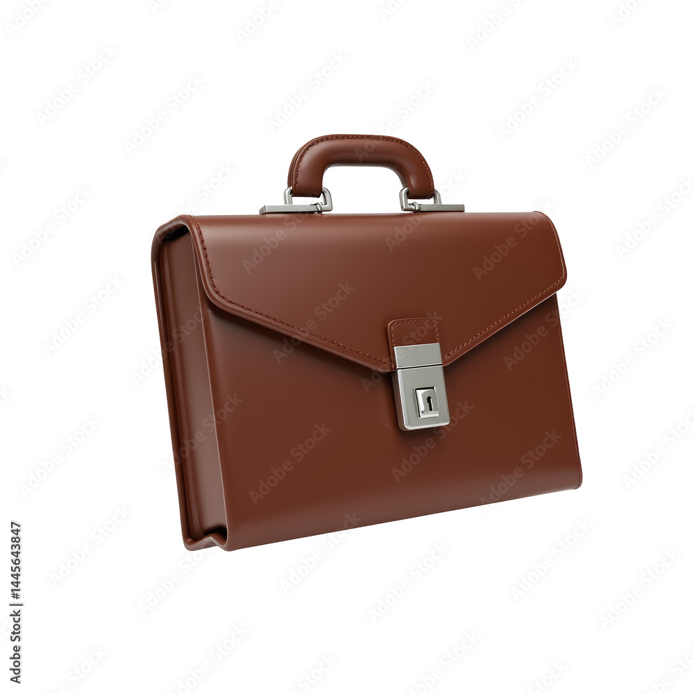 3D Brown Leather Business Briefcase with Silver Lock Floating Mid-Air Isolated on White Background 3D Brown Leather Business Briefcase with Silver Lock Floating Mid-Air Isolated on White Background