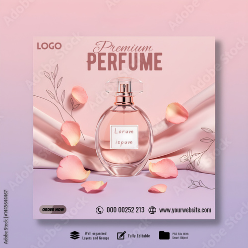 modern perfume promotion template highlighting a ‘shop now’ call-to-action