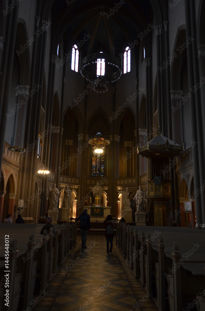 Fototapeta premium inside the famous Markt Kirche in Wiesbaden, a brick building in neo-Gothic style
