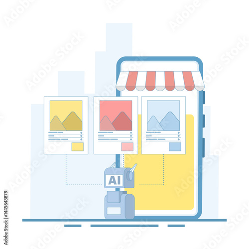 AI-powered chatbot concept for personalized shopping, enhanced customer experience, personalized product recommendations, and e-commerce support. smart assistant. Flat design illustration.