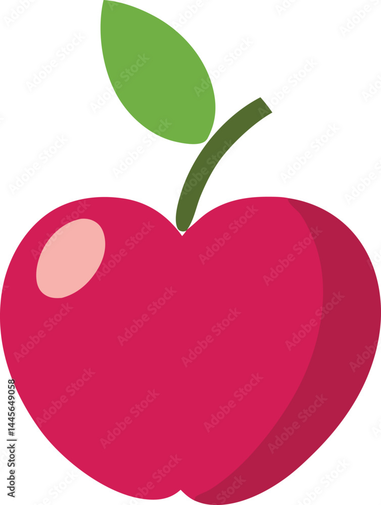 Fototapeta premium A fresh, red apple with a green leaf, presented as a vector illustration, symbolizes healthy eating