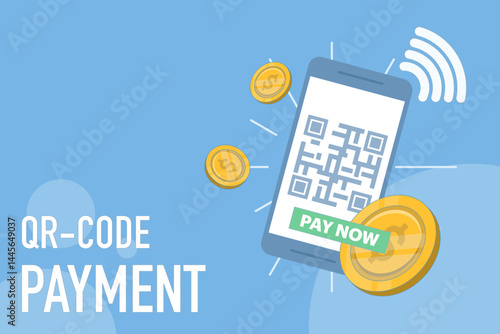Payment concept using QR. Payment system for secure QR transactions, digital payments. QR code and mobile wallet with contactless payment icon. flat design illustration.