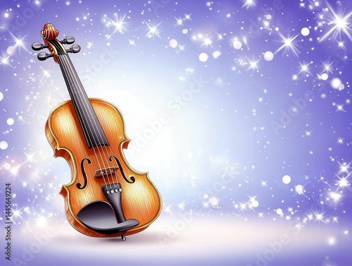 Wallpaper Mural Elegant Violin on Shimmering Purple Background with Sparkling Lights Torontodigital.ca